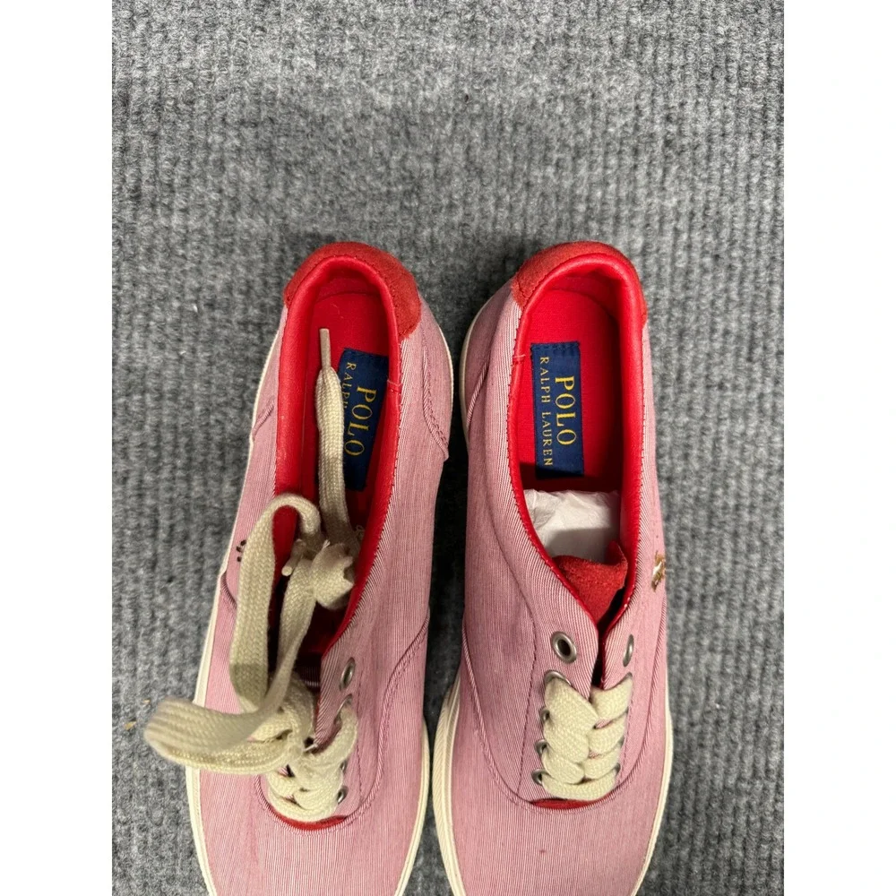 Polo Ralph Lauren Pink Seersucker‎ Canvas Low Top Sneakers Red Trim Mens 10.5